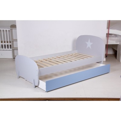 Кровать детская Polini Kids Mirum 1915, c ящиком, цвет серый, ящик голубой