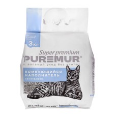 Наполнитель минеральный комкующийся PureMur Super premium 3 кг,пластиковый пакет
