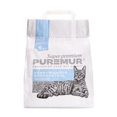 Наполнитель минеральный комкующийся PureMur Super premium 5 кг,бумажный пакет