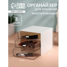 Органайзер для хранения BASIC, многоуровневый, 3 секции, 15.4×14.6×16.7 см, белый, прозрачный