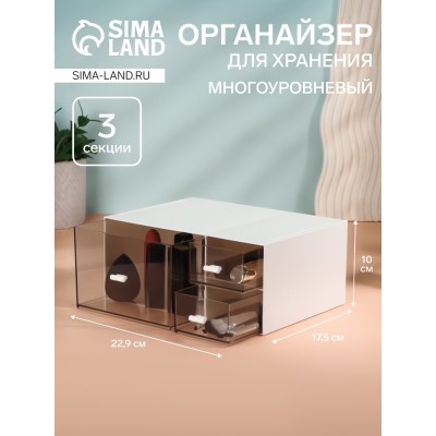 Органайзер для хранения BASIC, многоуровневый, 3 секции, 22.9×17.5×10 см, белый, прозрачный