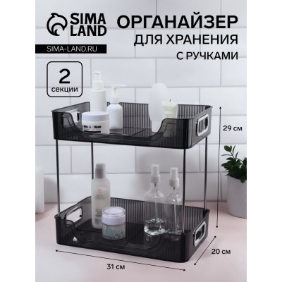 Органайзер для хранения, с ручками, 2 секции, 31 × 20 × 29 см, цвет чёрный/серебристый