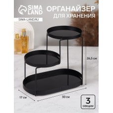 Органайзер для хранения, 3 секции, 30×17×26,5 см, чёрный