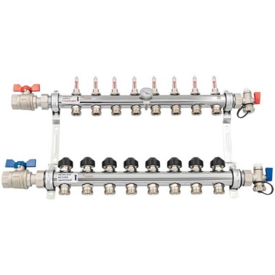 Комплект коллекторов REHAU HKV-D из нержавеющей стали на 8 контуров с шаровыми кранами