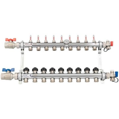 Комплект коллекторов REHAU HKV-D из нержавеющей стали на 9 контуров с шаровыми кранами