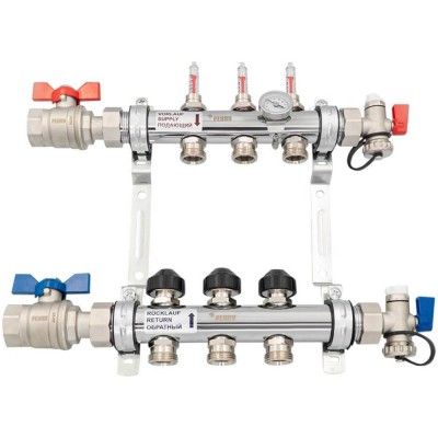 Комплект коллекторов REHAU HKV из нержавеющей стали на 3 контура с шаровыми кранами