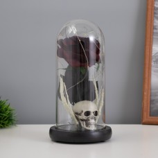 Фигурка светящаяся колба RISALUX «Череп с розой», LED-ночник, 1.5 Вт, 3×AAA, чёрный, USB, 11×11×21 см