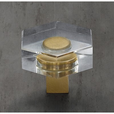 Ручка-кнопка Restoration Hardware Lambeth Crystal Hex. d.3.2 Lac.Burnished Brass