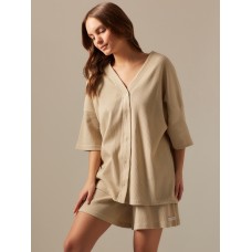 Костюм домашний женский (рубашка и шорты) SL HOME р. XL, бежевый