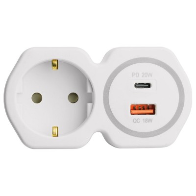  Разветвитель сетевой на 1 выход с/з STEKKER 250В, 16А, USB A+ Type C, 2,4А, PD, белый/серый, ADP16-16-20