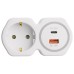  Разветвитель сетевой на 1 выход с/з STEKKER 250В, 16А, USB A+ Type C, 2,4А, PD, белый/серый, ADP16-16-20