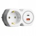  Разветвитель сетевой на 1 выход с/з STEKKER 250В, 16А, USB A+ Type C, 2,4А, PD, белый/серый, ADP16-16-20