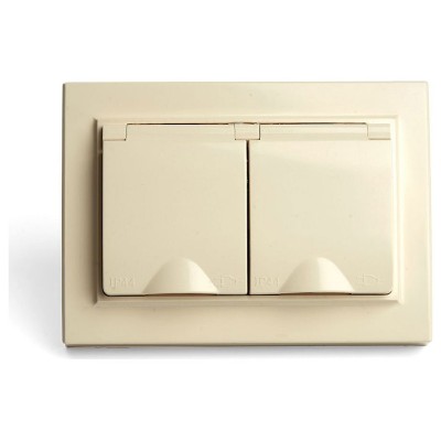 Розетка двойная с заземлением и со шторками, с крышкой Stekker Эрна 49137