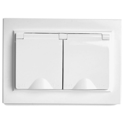 Розетка двойная с заземлением и со шторками, с крышкой Stekker Эрна 49139