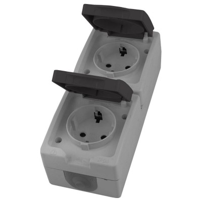 Розетка двойная с заземлением и со шторками, с крышкой Stekker Велена 49724