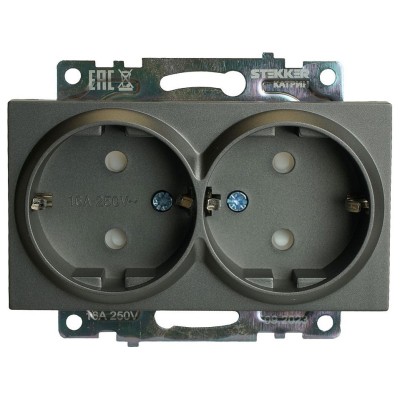Розетка двойная с заземлением и со шторкой, без рамки Stekker Катрин 49425