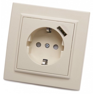 Розетка с заземлением и со шторками и USB Stekker PST16-9011 39237