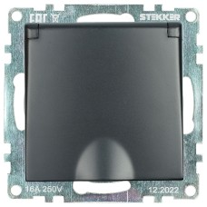 Розетка с заземлением и со шторкой, без рамки с крышкой Stekker Катрин 39608
