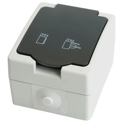 Розетка влагозащищенная с заземлением и крышкой Stekker Велена 32755