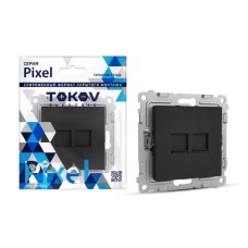Розетка компьютерная TOKOV ELECTRIC,Pixel, (мех.), 2 места,RJ45,кат.5E,карбонTKE-PX-RC2-C14