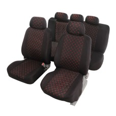 Чехлы на сиденья в автомобиль TORSO Premium, 11 предметов, красная строчка