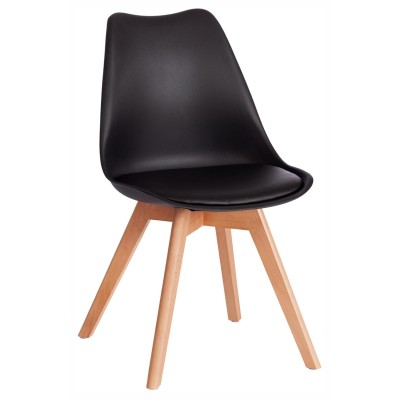  Стул TULIP (mod. 73-1) / 2 шт. в упаковке дерево/пластик/экокожа, 47,5x55x80 см, Черный (Black) (Комплект из 2 шт.)