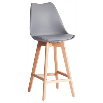  Стул барный TULIP BAR (mod. C1014H-1) пластик/дерево, 42 х 47,5 х 104 см, Grey (серый) 92717 / натуральный (Комплект из 4 шт.)