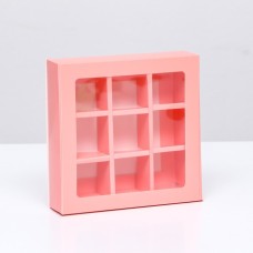 Коробка для 9 конфет, розовый, 14.5×14.5×3.5 см
