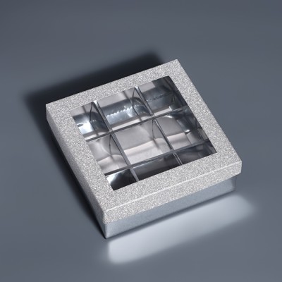Коробка для 9 конфет серебро глиттер, 12.5×12.5×4 см Кондитерская упаковка