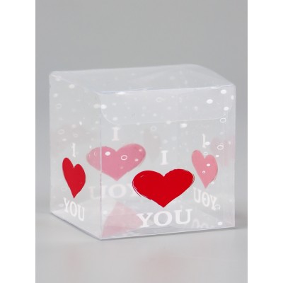 Складная коробка из PVC I love you, прозрачная с рисунком, 7×7×7 см 5 шт.