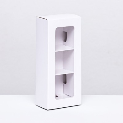 Упаковка с обечайкой для 3 конфет, с окном, белый 13×5×3.3 см