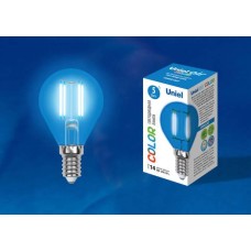 Лампа светодиодная филаментная (UL-00002989) Uniel E14 5W синий LED-G45-5W/BLUE/E14 GLA02BL