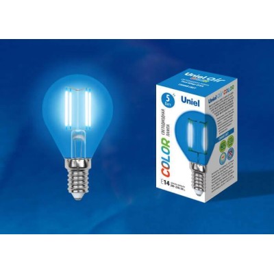 Лампа светодиодная филаментная (UL-00002989) Uniel E14 5W синий LED-G45-5W/BLUE/E14 GLA02BL