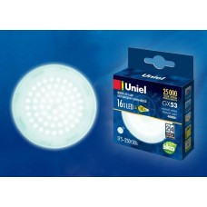 Лампа светодиодная (UL-00003725) Uniel GX53 16W 4000K матовая LED-GX53-16W/NW/GX53/FR PLZ01WH