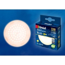 Лампа светодиодная (UL-00003726) Uniel GX53 16W 3000K матовая LED-GX53-16W/WW/GX53/FR PLZ01WH