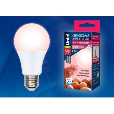 Лампа светодиодная диммируемая для птиц Uniel E27 9W LED-A60-9W/SCEP/E27/FR/DIM IP65 PLO65WH