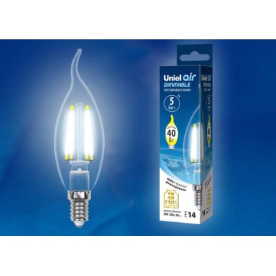 Лампа светодиодная филаментная (UL-00002865) Uniel E14 5W 4000K LED-CW35-5W/NW/E14/CL/DIM GLA01TR
