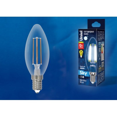 Лампа светодиодная Uniel LED-C35-9W/4000K/E14/CL PLS02WH картон UL-00005161