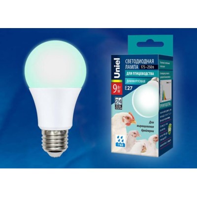 Лампа светодиодная диммируемая для бройлеров Uniel E27 9W LED-A60-9W/SCBG/E27/FR/DIM IP65 PLO65WH