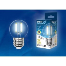 Лампа светодиодная филаментная (UL-00002871) Uniel E27 5W 4000K LED-G45-5W/NW/E27/CL/DIM GLA01TR