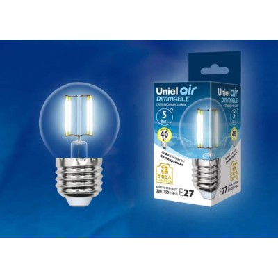 Лампа светодиодная филаментная (UL-00002871) Uniel E27 5W 4000K LED-G45-5W/NW/E27/CL/DIM GLA01TR