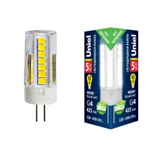 Лампа светодиодная (UL-00006745) Uniel G4 5W 4000K прозрачная LED-JC-220/5W/4000K/G4/CL GLZ09TR