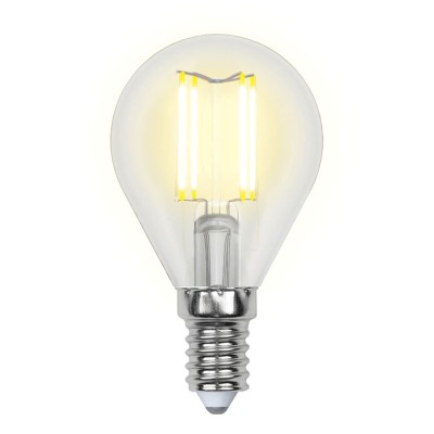 Лампа светодиодная филаментная (UL-00002201) Uniel E14 6W 3000K прозрачная LED-G45-6W/WW/E14/CL GLA01TR
