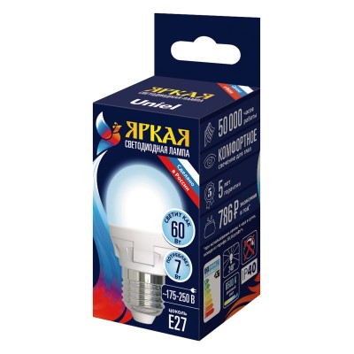 Лампа светодиодная Uniel яркая E27 7Вт 6500K UL-00011017