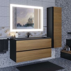 Тумба под раковину Uperwood Barsa, 100 см, подвесная, чёрная/дуб сонома