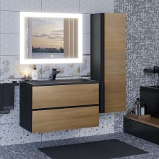 Тумба под раковину Uperwood Barsa, 80 см, подвесная, чёрная/дуб сонома