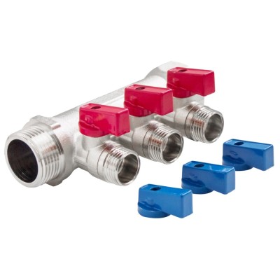 Коллектор с отсекающими шаровыми кранами 2 выхода 1