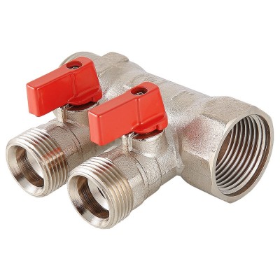 Коллектор с отсекающими шаровыми кранами 2 выхода 1