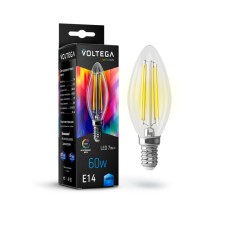Лампа светодиодная филаментная Voltega E14 7W 4000K свеча прозрачная VG10-C35E14cold7W-FHR 7153