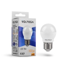 Лампа светодиодная Voltega E27 10W 2800K шар матовый VG2-G45E27warm10W 8455